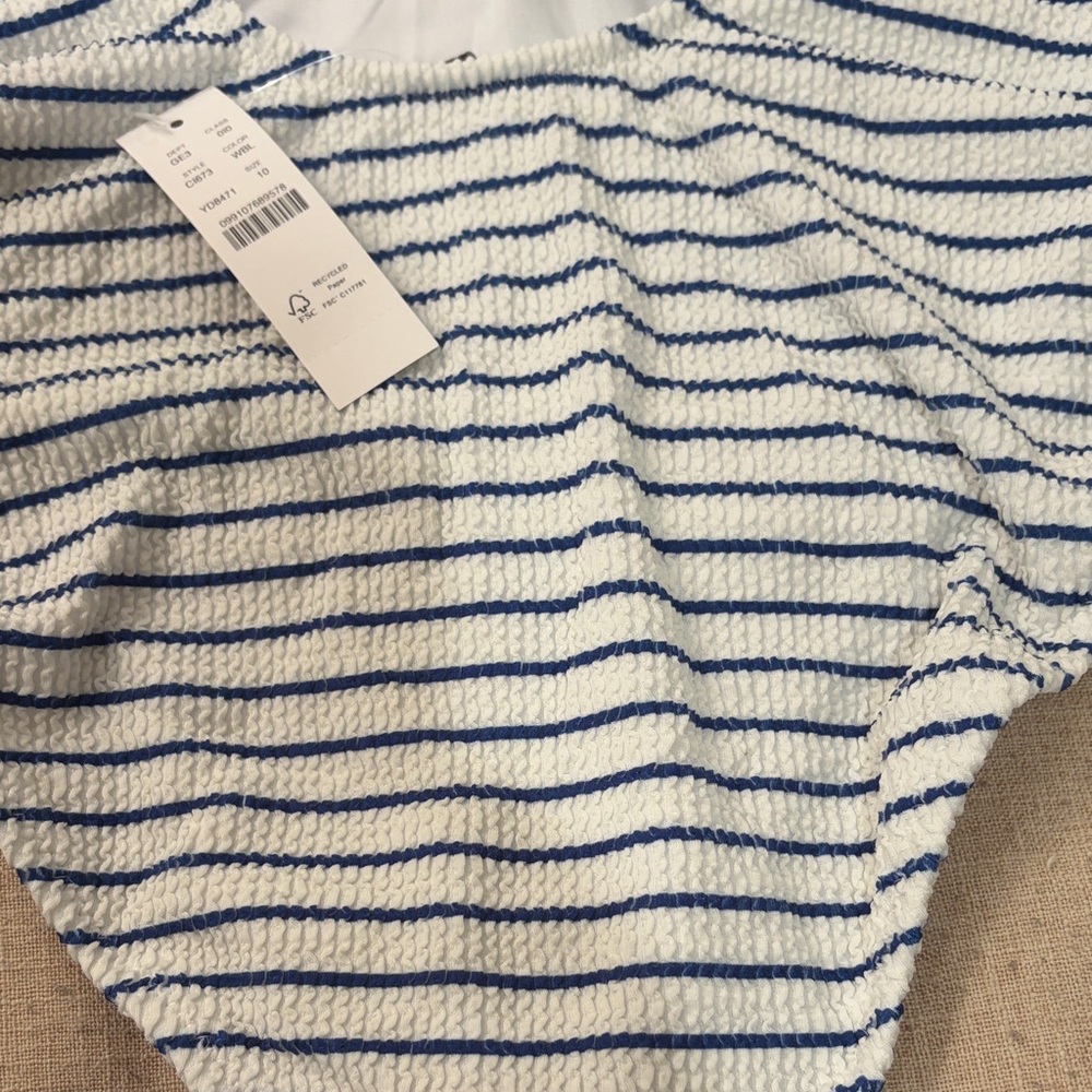 J. Crew Claudia White/Blue Stripe Scrunchie One-Piece Swimsuit/NWT/10 - Picture 8 of 14